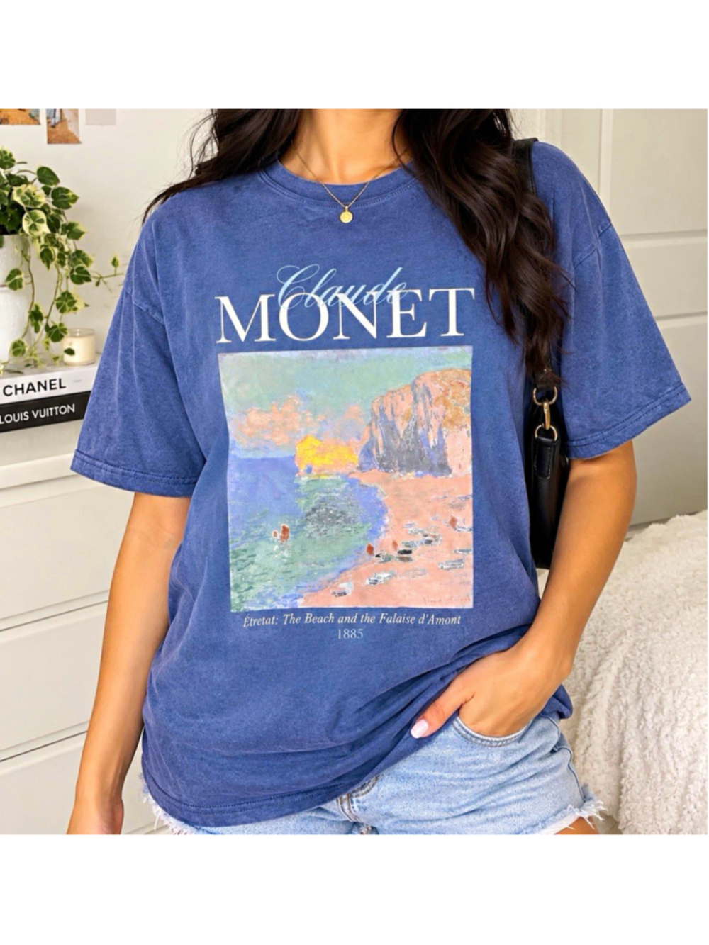 Special Thanks Claude Monet Art Graphic Print Cotton Crewneck Tee Dark Gray 2XL